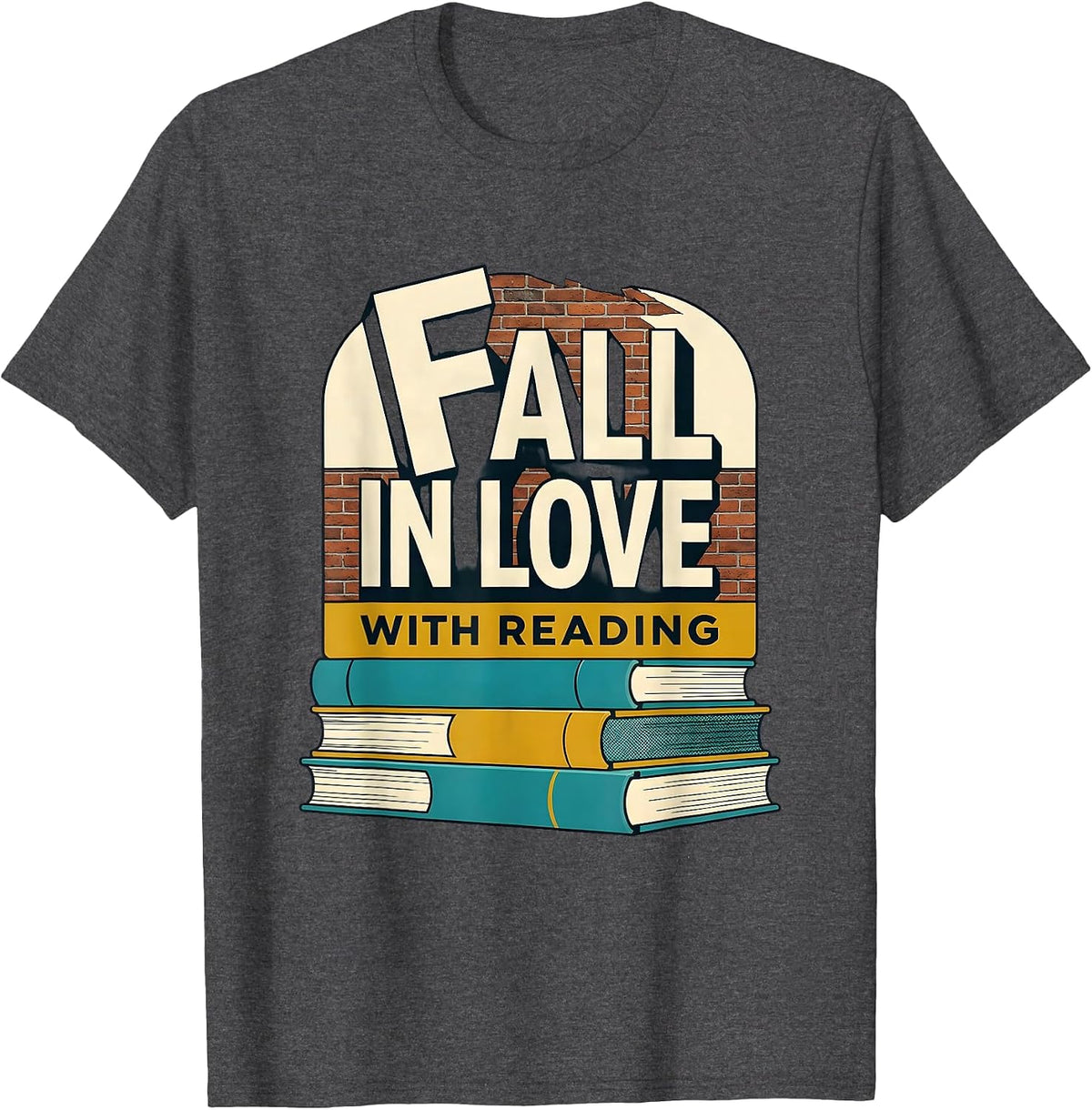 Men's Fall In Love With Reading Midcentury Modern Teacher Book T-Shirt - Dark Heather Grey