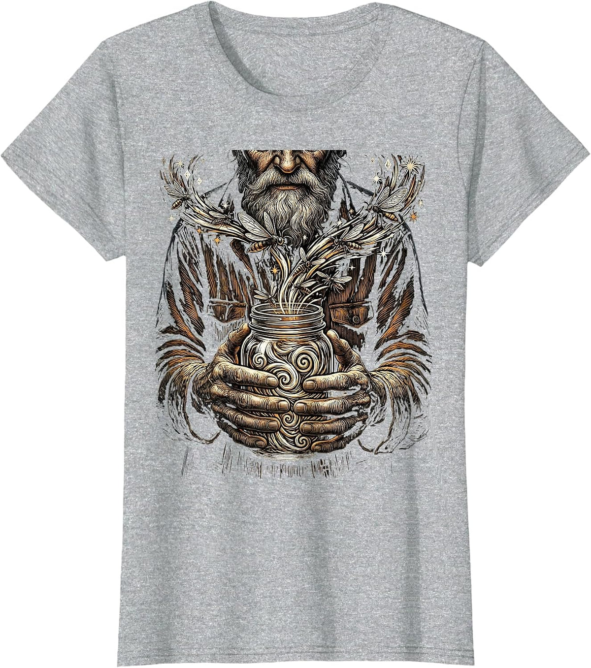 Grandpa Releasing Fireflies From Mason Jar T-Shirt - Heather Grey