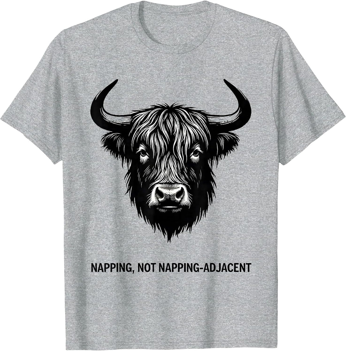Men's Napping Not Napping-Adjacent Funny Highland Cow Enthusiast T-Shirt - Heather Grey