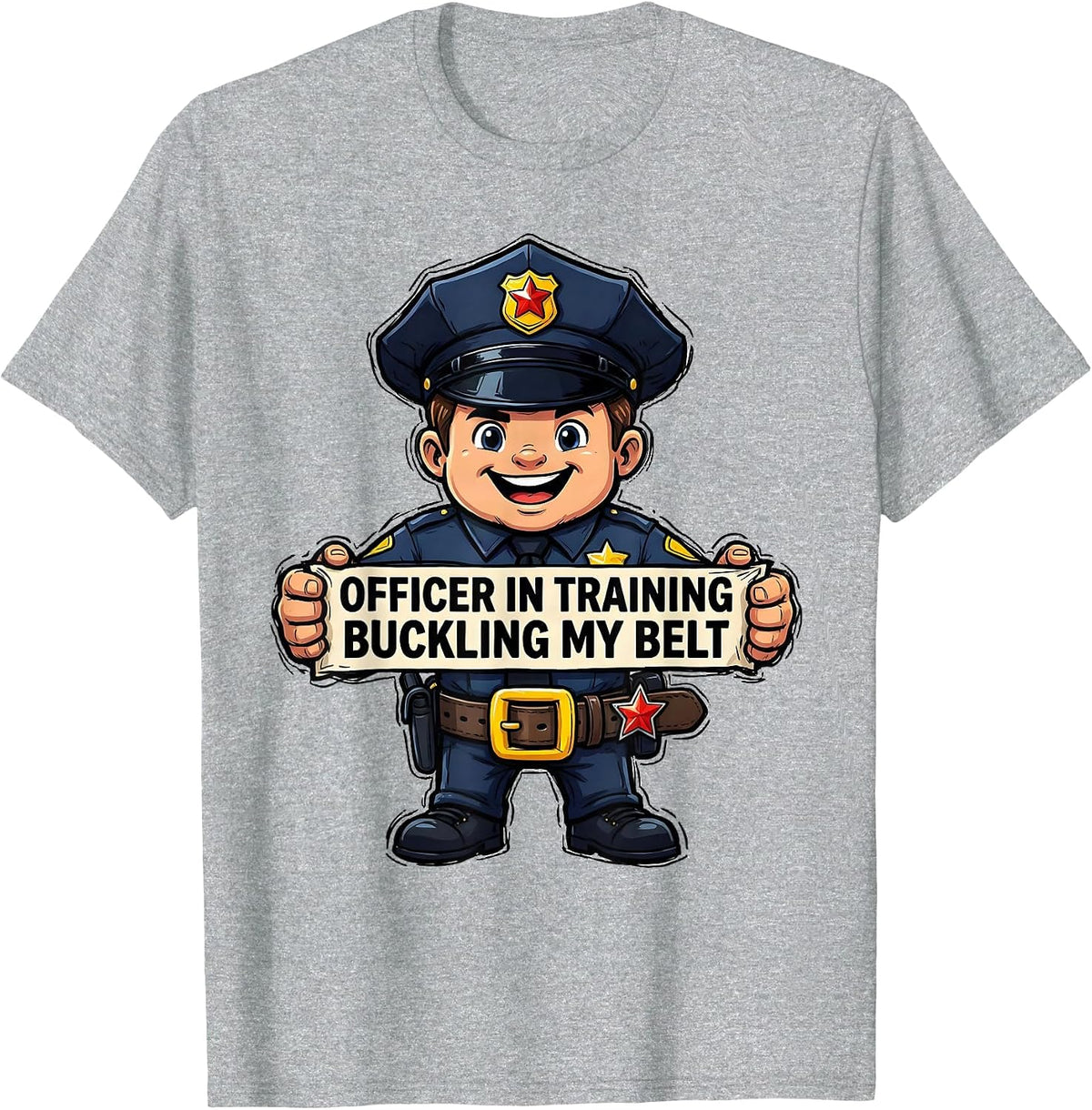 Men's Officer In Training Buckling My Belt Funny Kids Police T-Shirt - Heather Grey