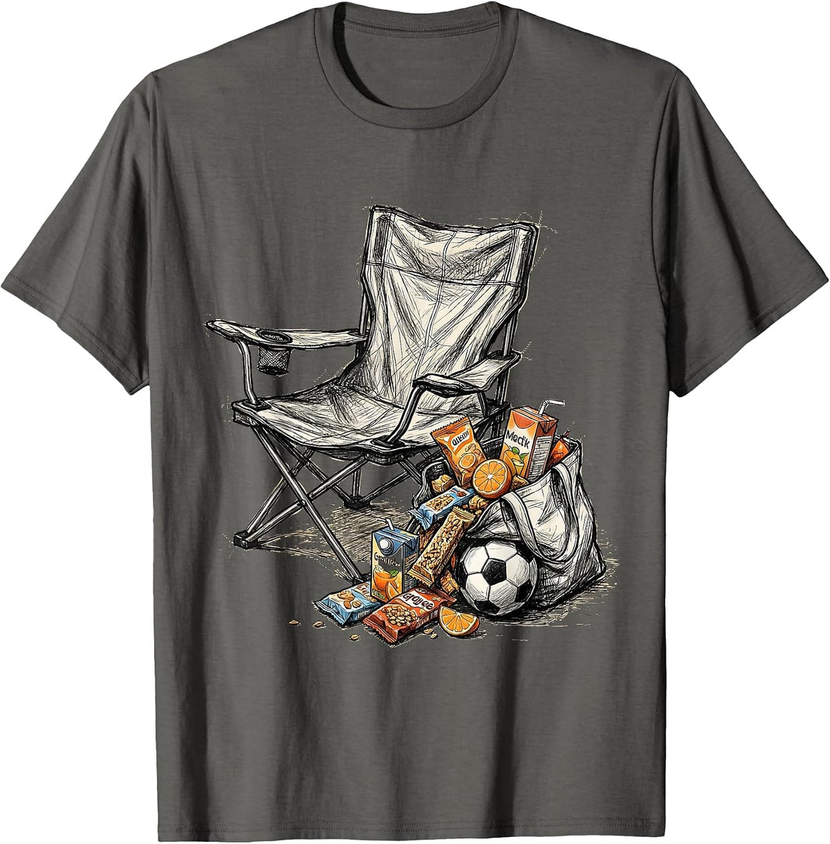 Soccer Dad Folding Chair Snack Bag Graphic T-Shirt - Asphalt Grey