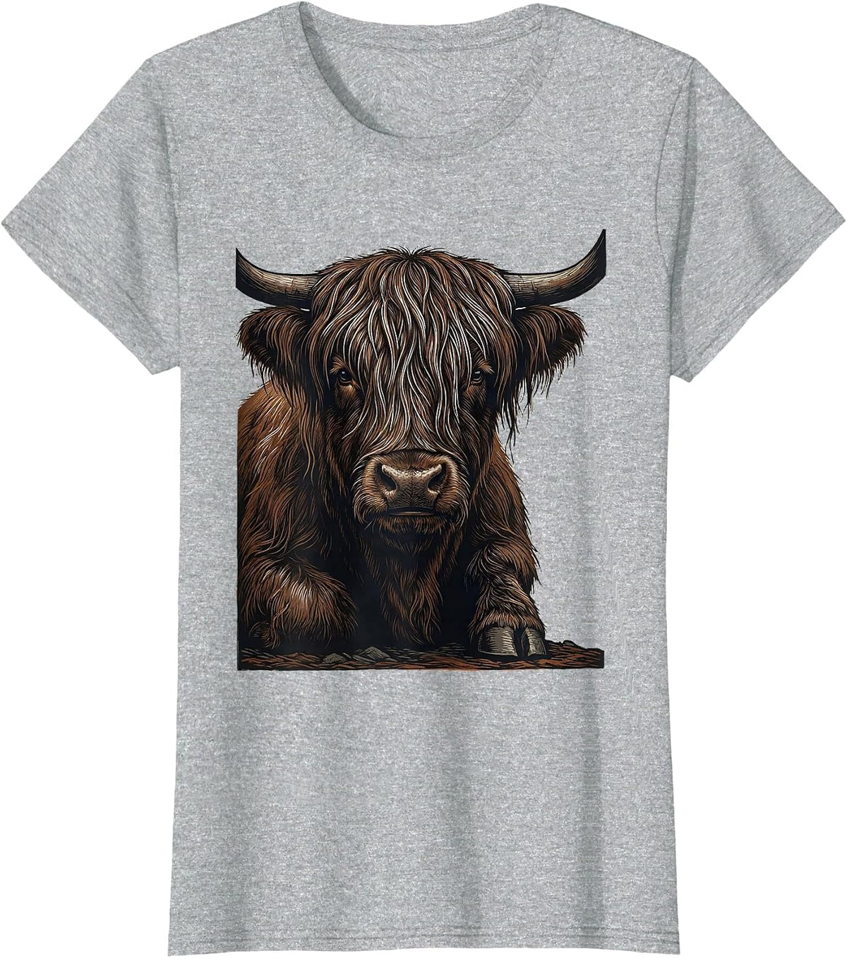 Highland Cow Bust Funny Animal Lover Humor T-Shirt - Heather Grey