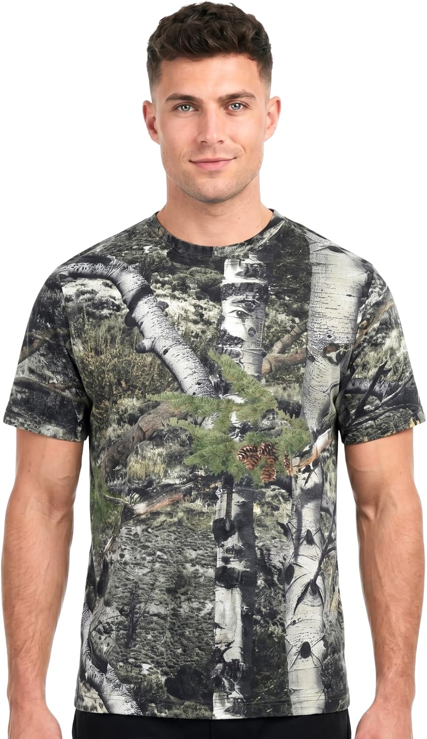 Mossy Oak Camo Unisex Hunting T-Shirt - Mossy Oak Mountain Country Cotton Blend Camouflage