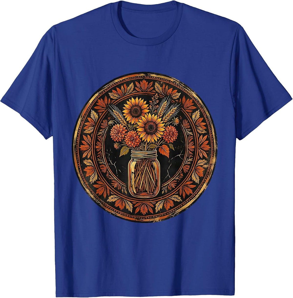 Men's Autumn Wildflowers Mason Jar Thanksgiving Graphic T-Shirt - Royal Blue
