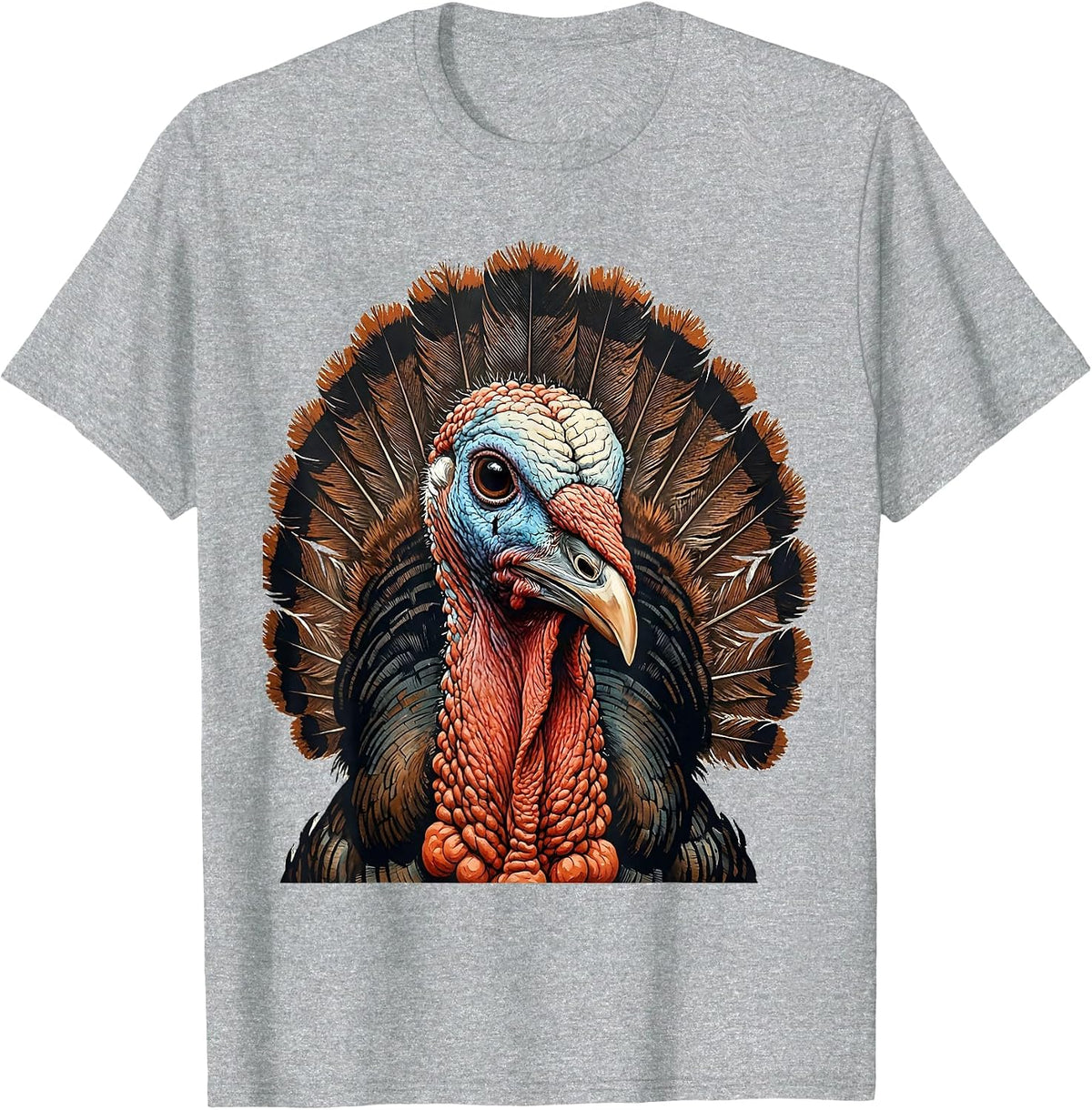 Men's Bold Turkey Face Close-Up Graphic Design T-Shirt - Heather Grey