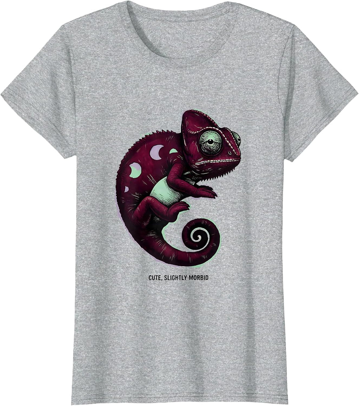 Women's Cute Slightly Morbid Kawaii Pastel Goth Plush Chameleon T-Shirt - Heather Grey