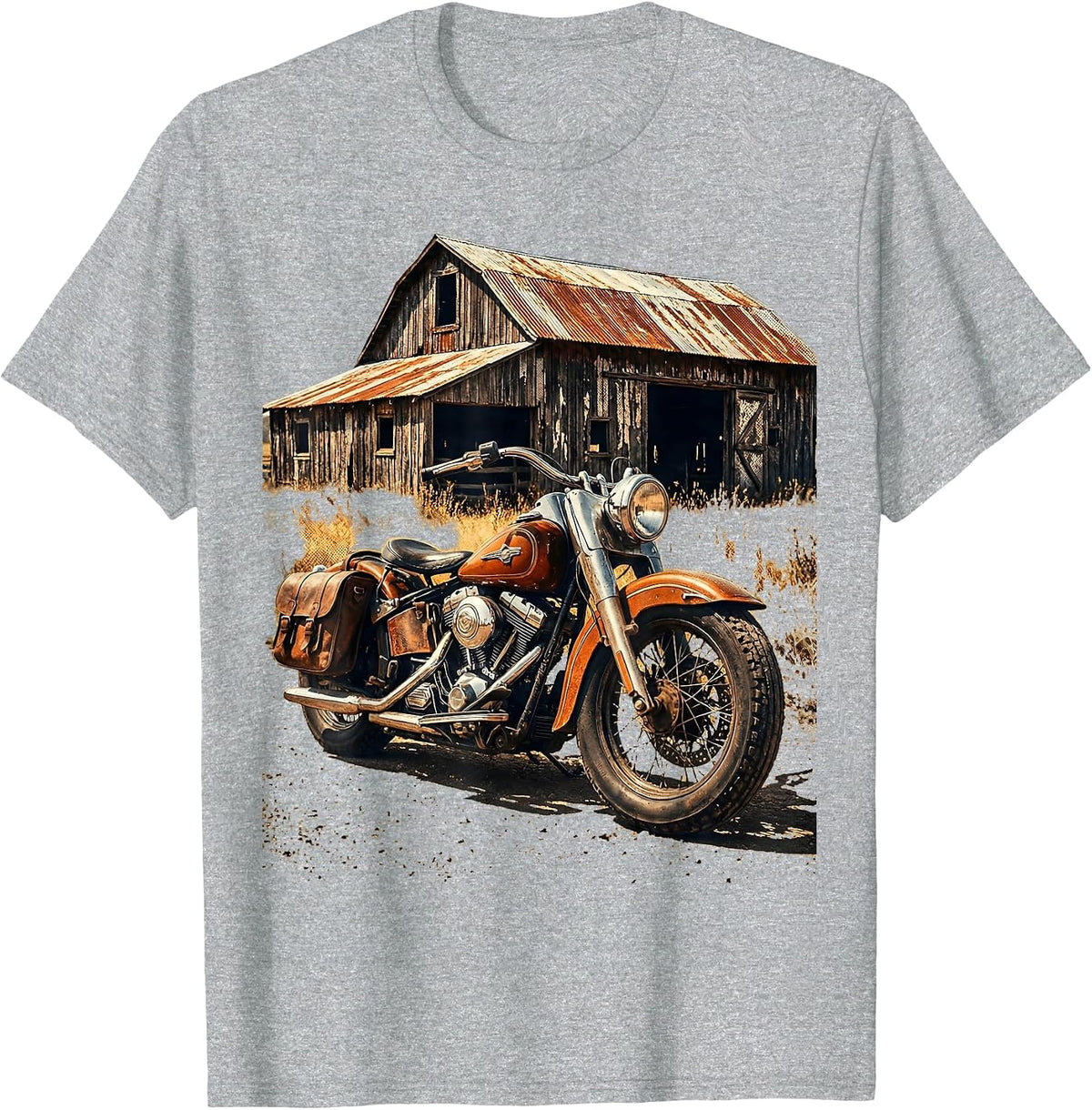 Men's Vintage Motorbike Barn American Classic Illustration T-Shirt - Heather Grey