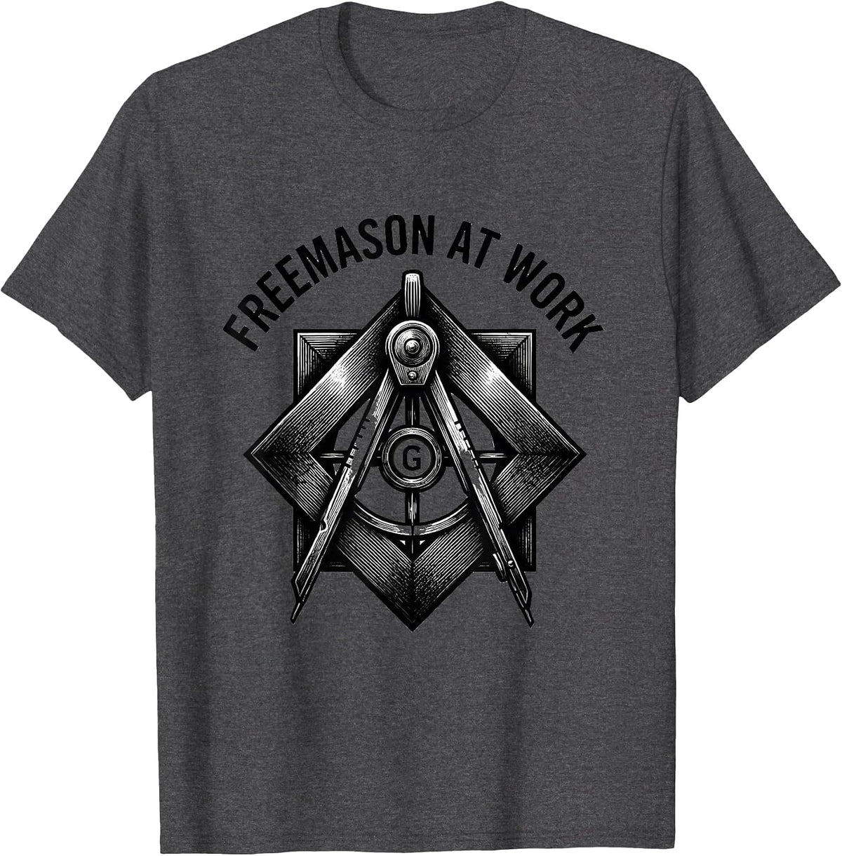 Men's Freemason At Work Square and Compass Masonic Brotherhood T-Shirt - Dark Heather Grey