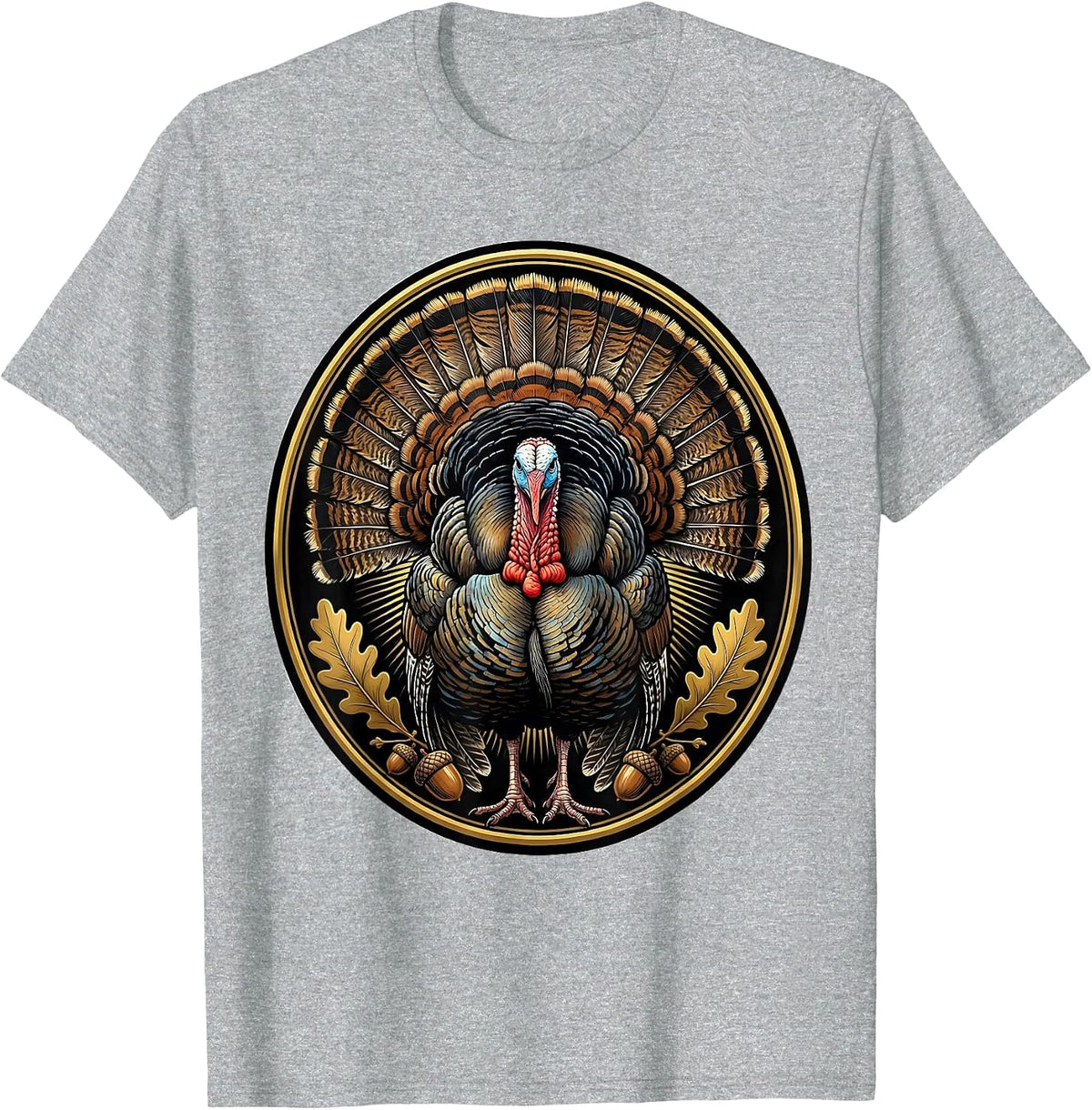 Men's Turkey Feathers Full Strut Fan Illustration T-Shirt - Heather Grey