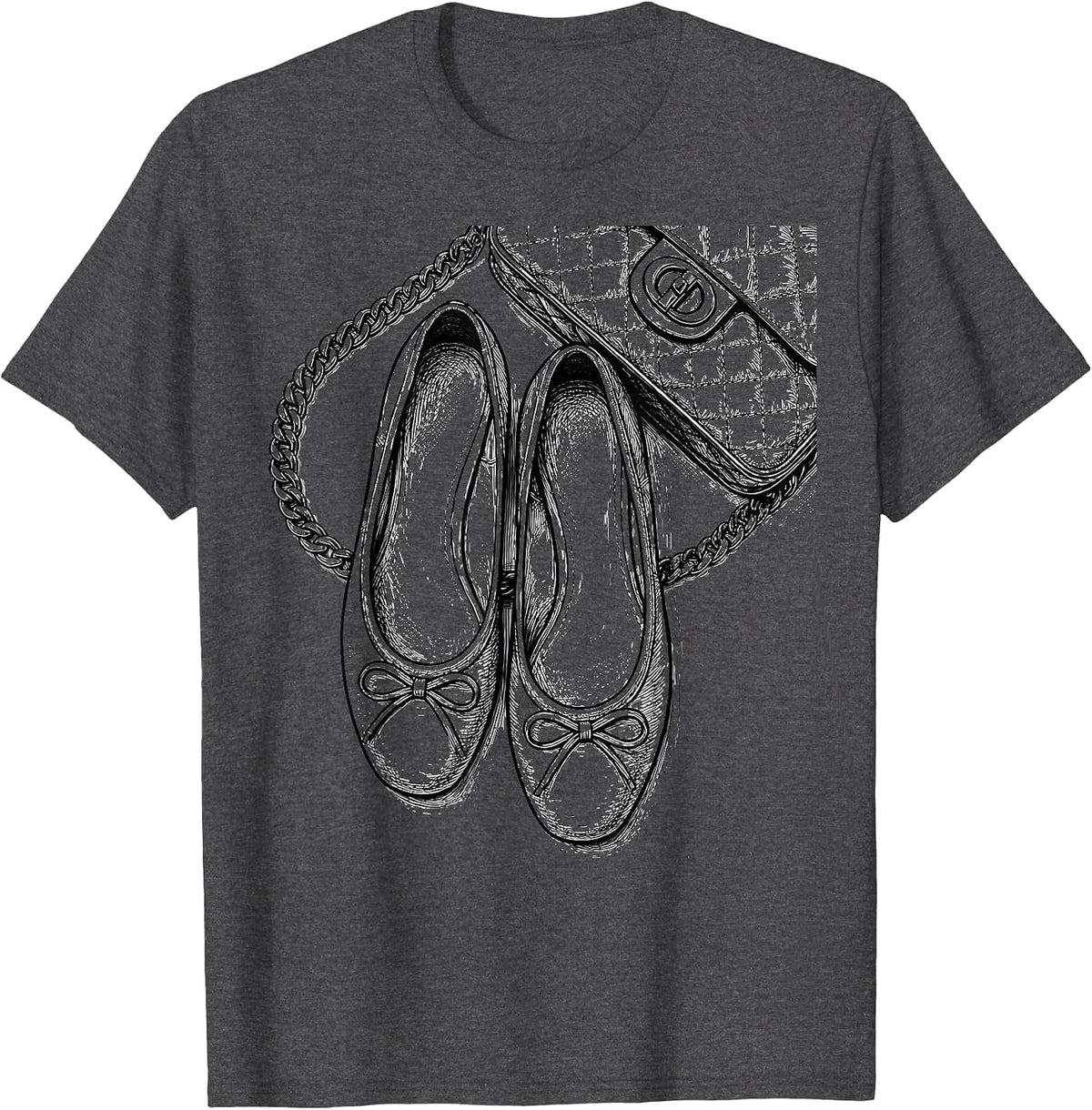 Ballet Flat Fashion Chic Overhead Style Illustration T-Shirt - Dark Heather Grey