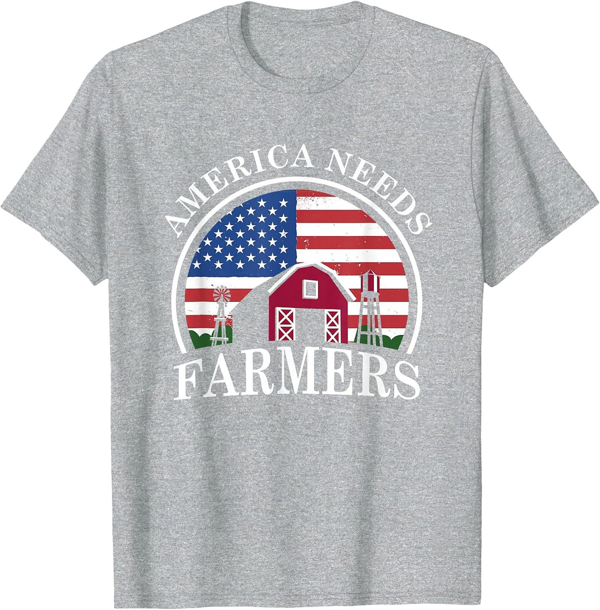 America Needs Farmers | American US Flag | Tractor T-Shirt - Heather Grey