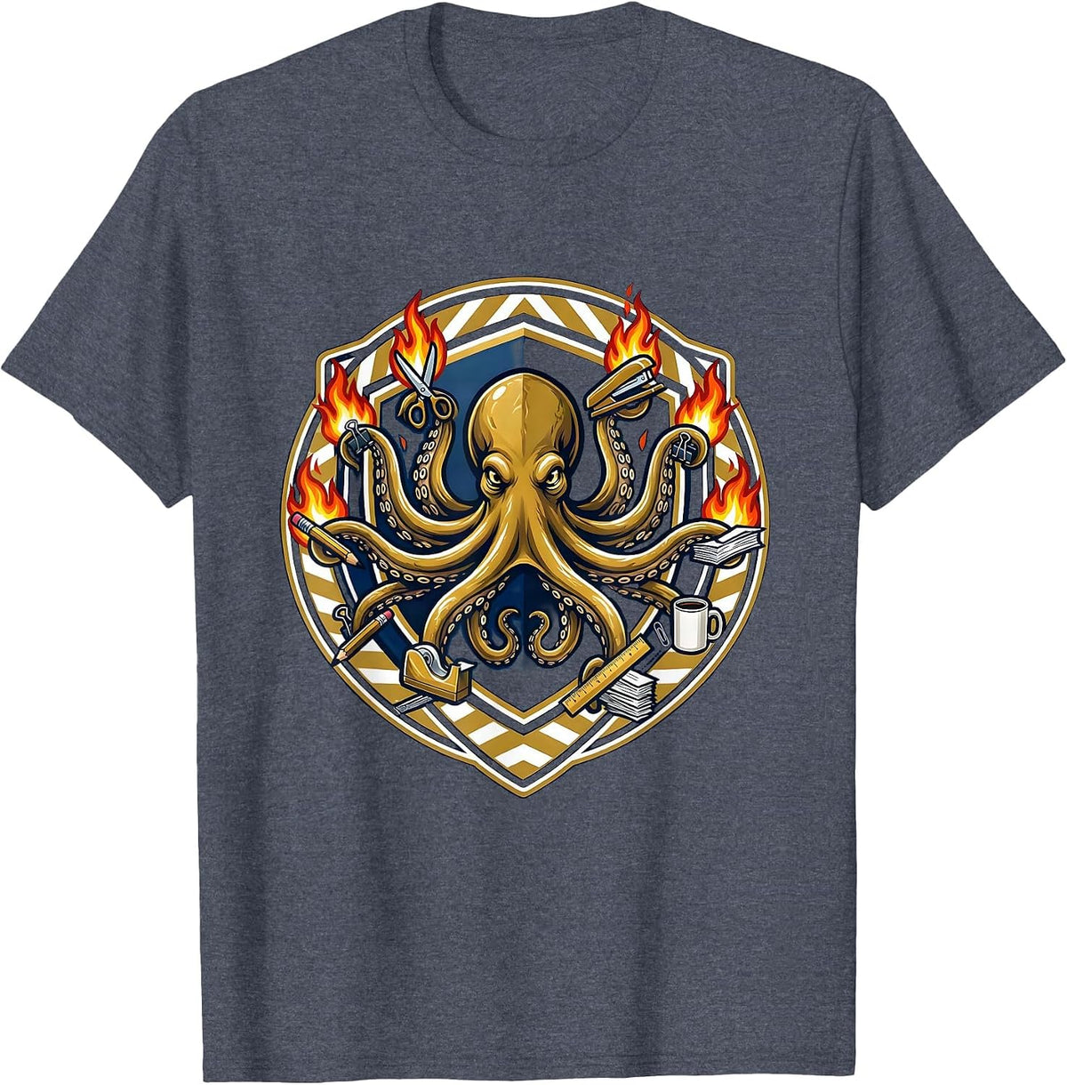 Chaos Coordinator Octopus Juggling Office Supplies T-Shirt - Heather Blue