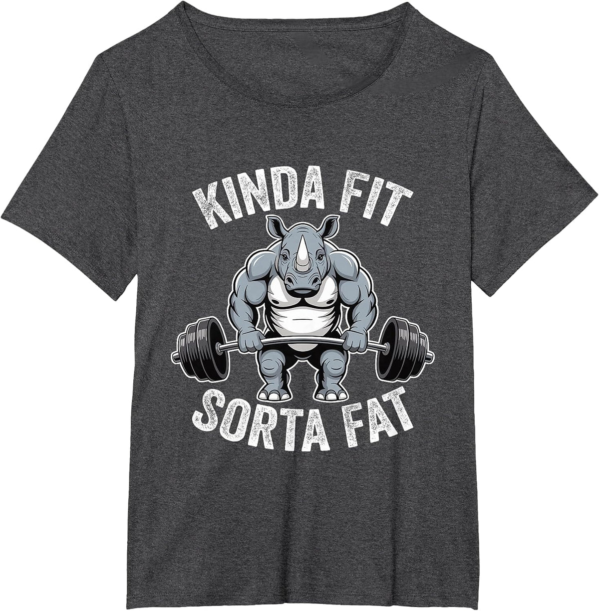 Kinda Fit Sorta Fat Rhino Gym Weightlifting Workout Funny T-Shirt - Dark Heather Grey