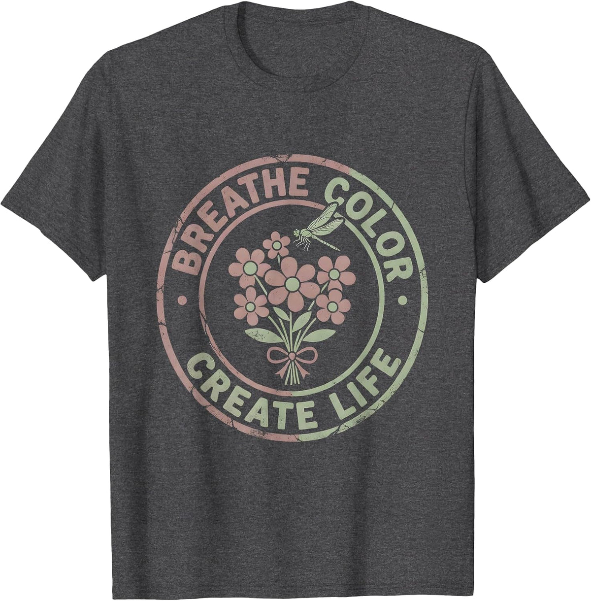 Men's Breathe Color Create Life Airbrush Art Design T-Shirt - Dark Heather Grey
