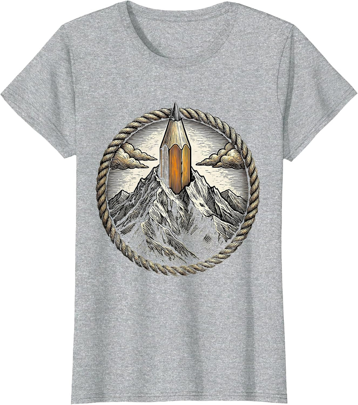 Women's Mountain Peak Pencil Summit Creative Art Design T-Shirt - Heather Grey