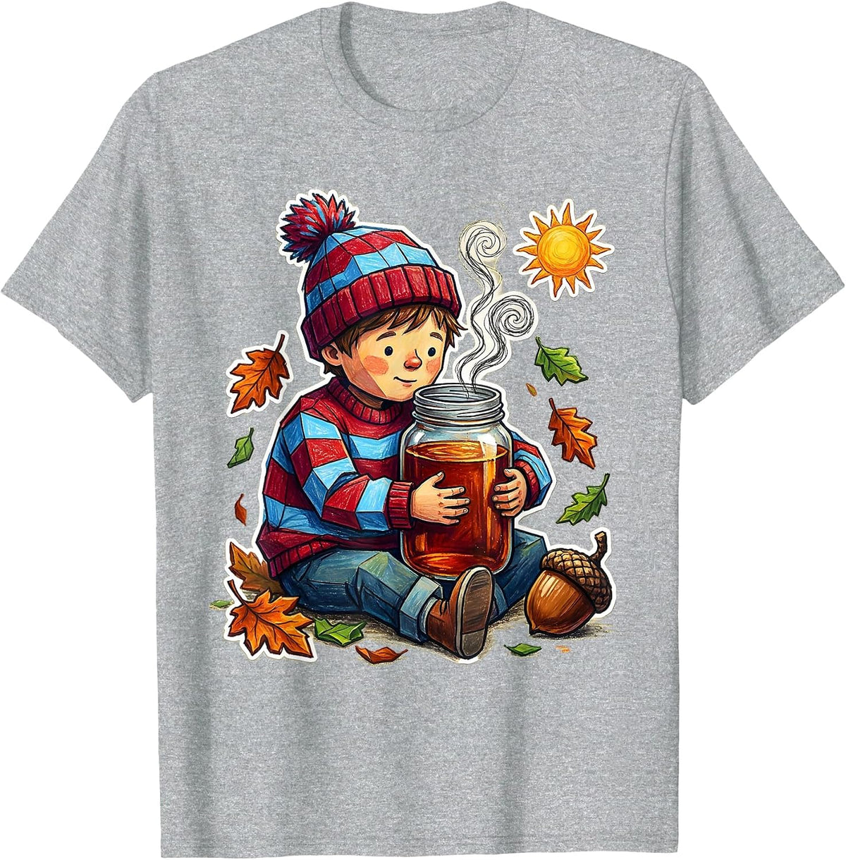 Men's Fall Boys Cozy Mason Jar Autumn Graphic T-Shirt - Heather Grey