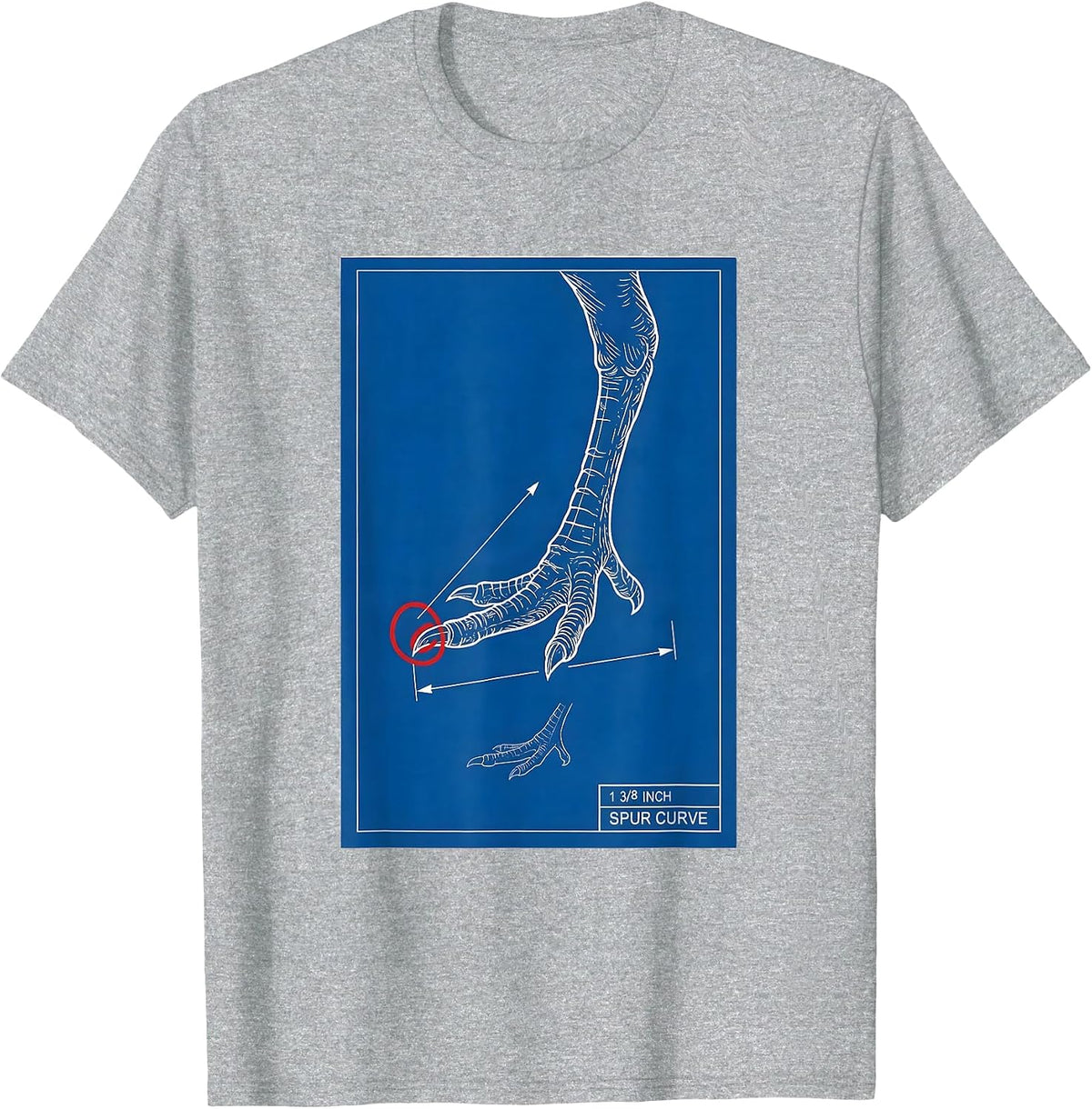 Men's 1 3/8 Inch Spur Curve Technical Blueprint Turkey Hunter Gift T-Shirt - Heather Grey