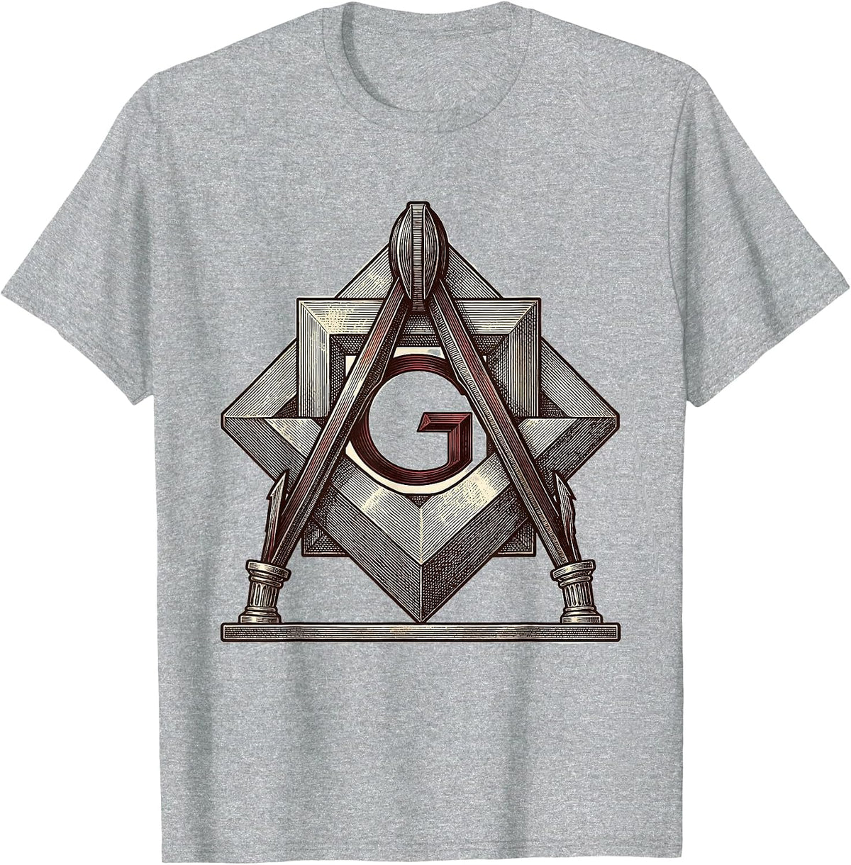 Men's Square And Compass Freemason Fraternal Pride T-Shirt - Heather Grey