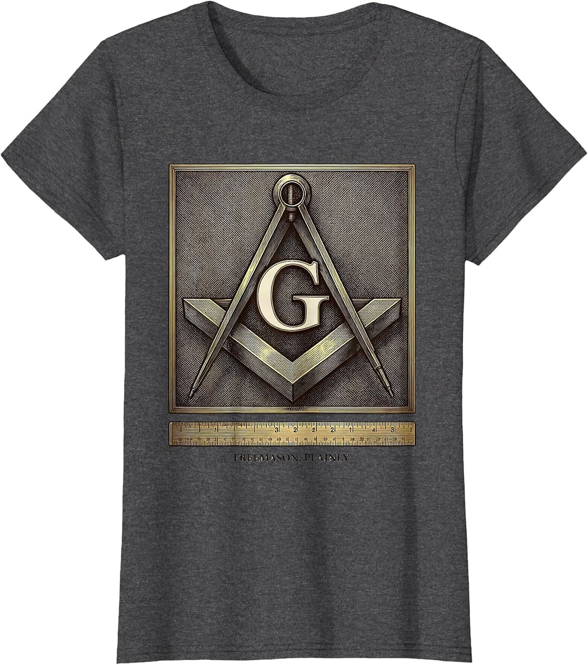 Women's Freemason Plainly Crosshatch Etching Masonic Square Compass T-Shirt - Dark Heather Grey