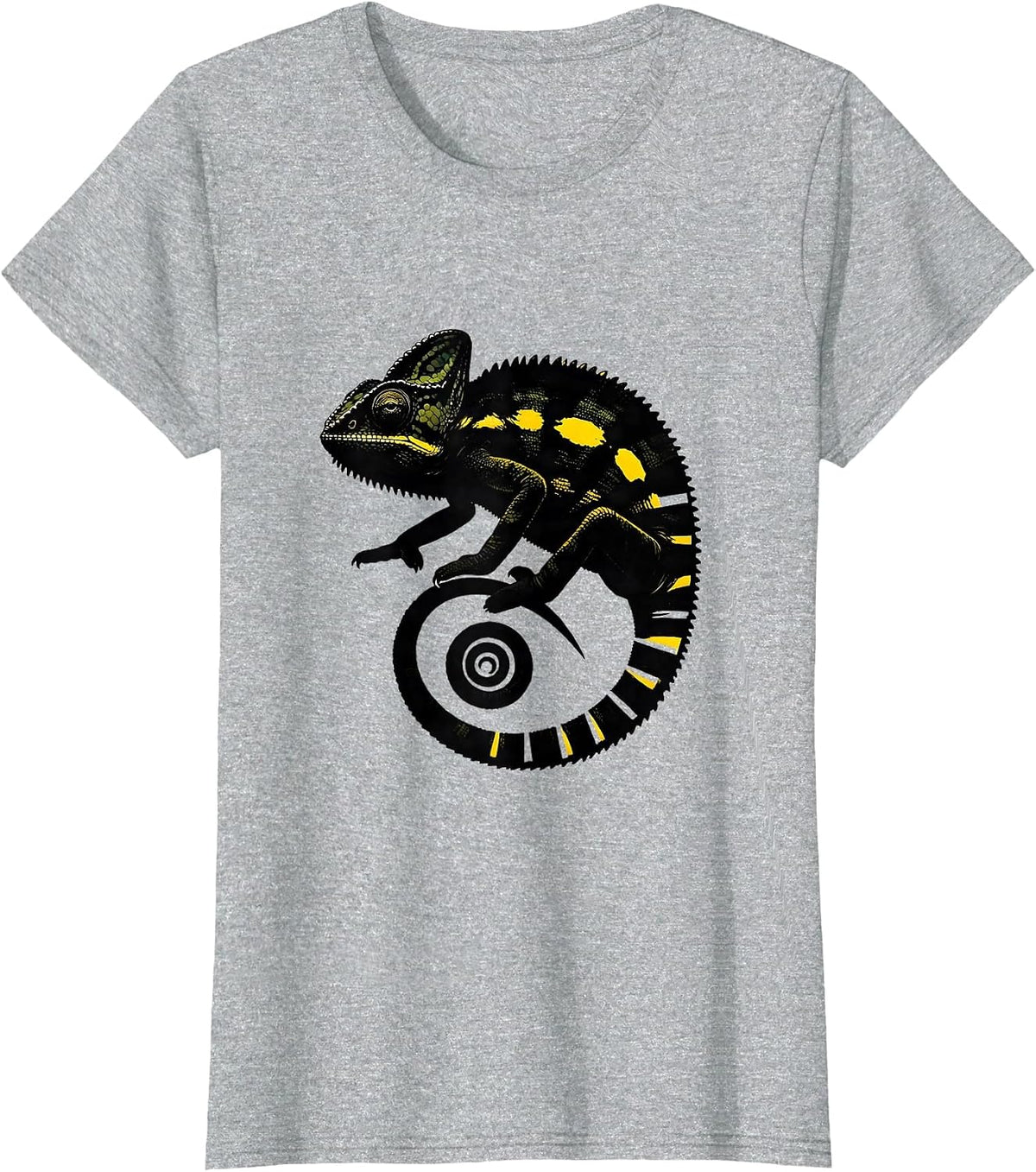 Minimalist Chameleon Scribble Line Art Graphic Wildlife T-Shirt - Heather Grey