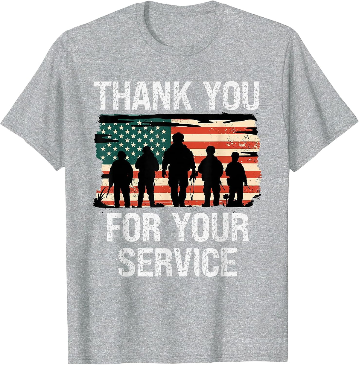 USA Flag Thank You for Your Service - Memorial Veterans Day T-Shirt - Heather Grey