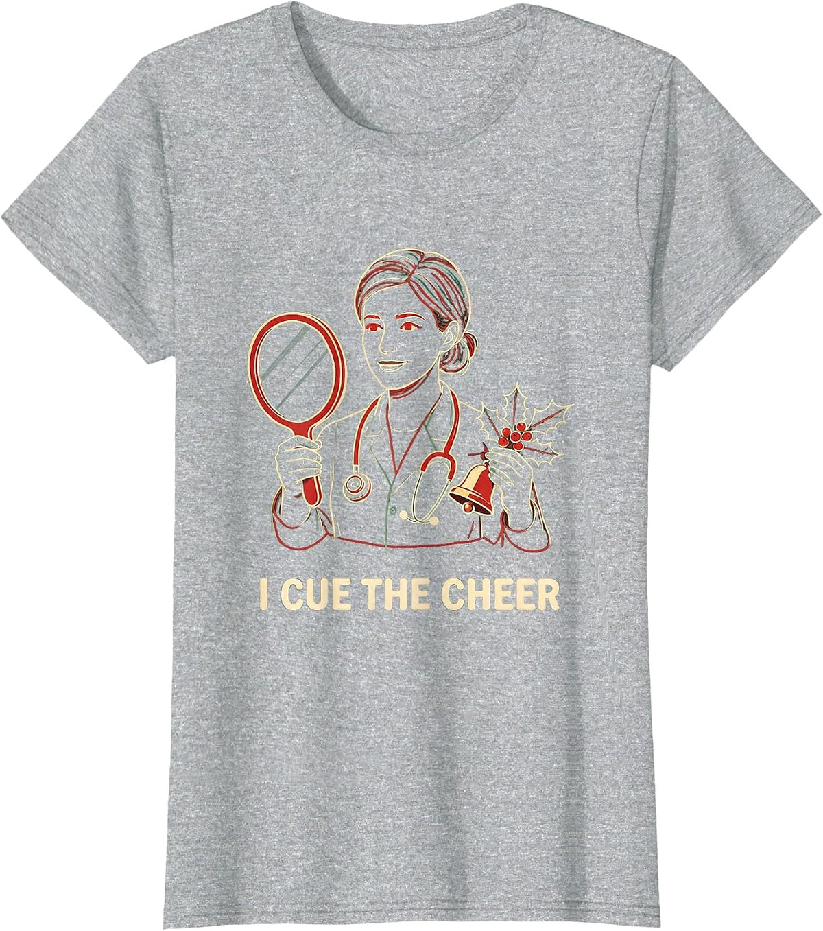 I Cue The Cheer Funny Speech-Language Therapist Christmas T-Shirt - Heather Grey