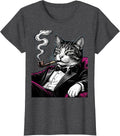 Women's Tuxedo Cat Lounging With Cigarette Holder T-Shirt - Dark Heather Grey