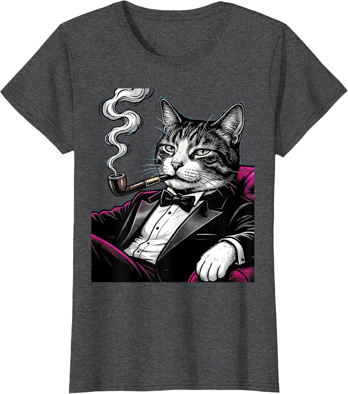 Women's Tuxedo Cat Lounging With Cigarette Holder T-Shirt - Dark Heather Grey