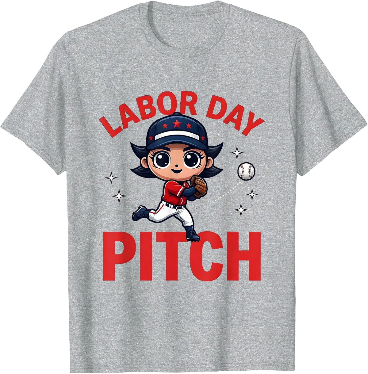 Men's LABOR DAY PITCH Funny Baseball Player Fourth Of July T-Shirt - Heather Grey