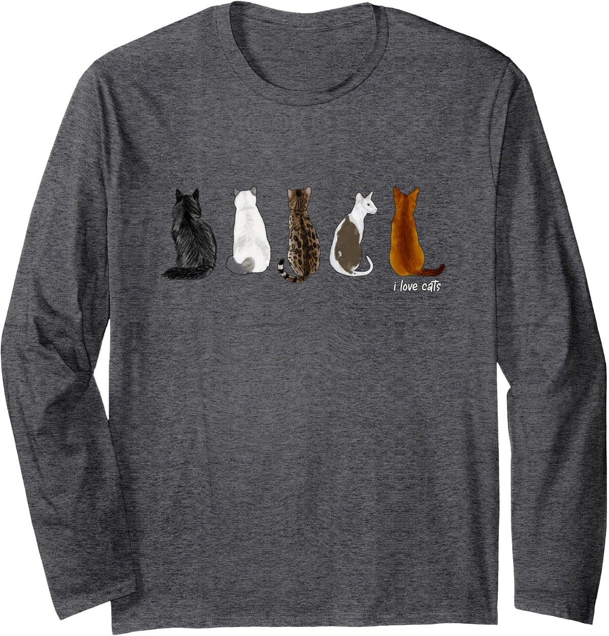 I Love Cats for Cat Lovers Long Sleeve T-Shirt - Adult Unisex Dark Heather Grey