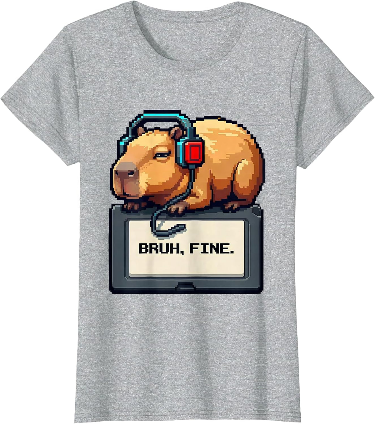 Bruh Fine Pixel Art Capybara Gamer Meme Humor T-Shirt - Heather Grey