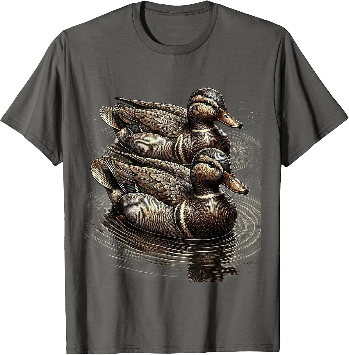 Men's Duck Decoys Floating on Still Water Illustration T-Shirt - Asphalt Grey