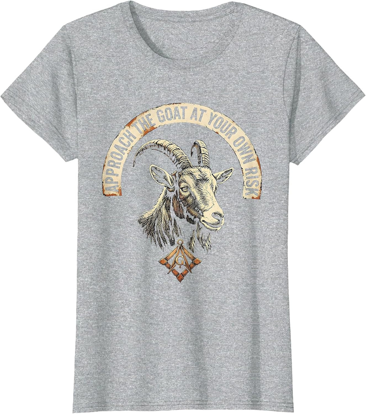 Approach The Goat At Your Own Risk Distressed Freemason T-Shirt - Heather Grey