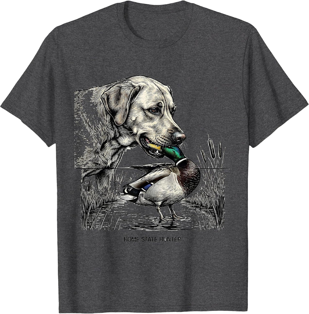 Men's Home State Hunter Line Art Labrador Duck Hunting Rural Pride T-Shirt - Dark Heather Grey