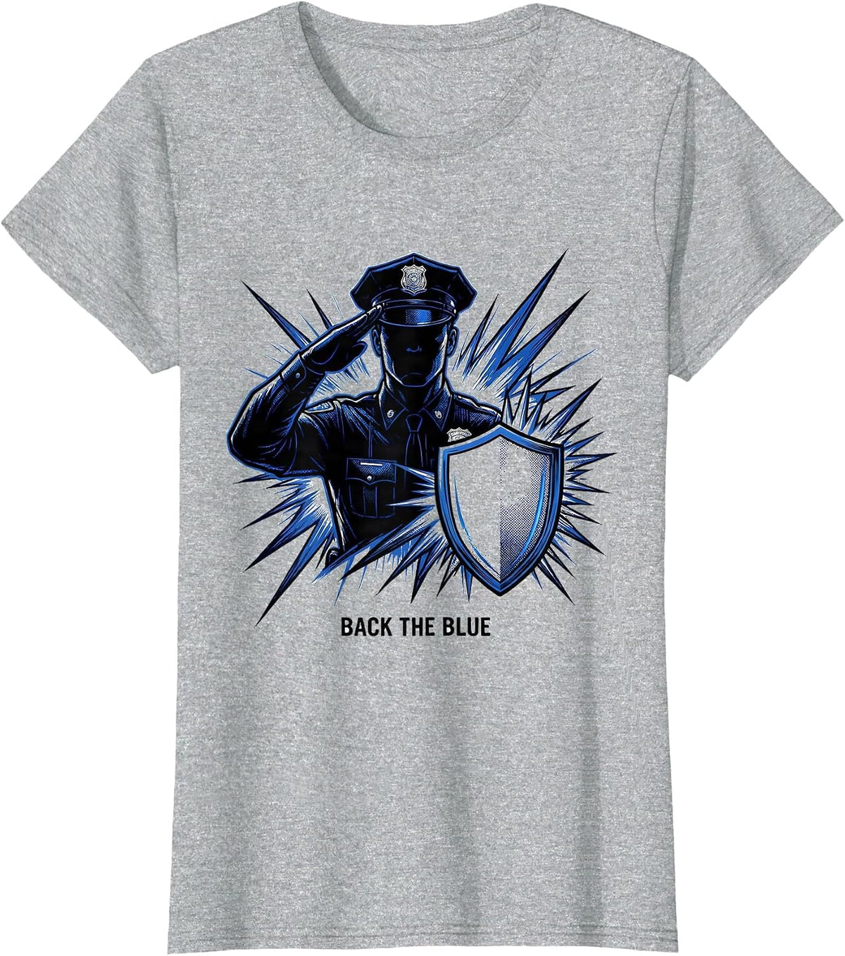 Back The Blue Comic Book Police Support Thin Blue Line T-Shirt - Heather Grey