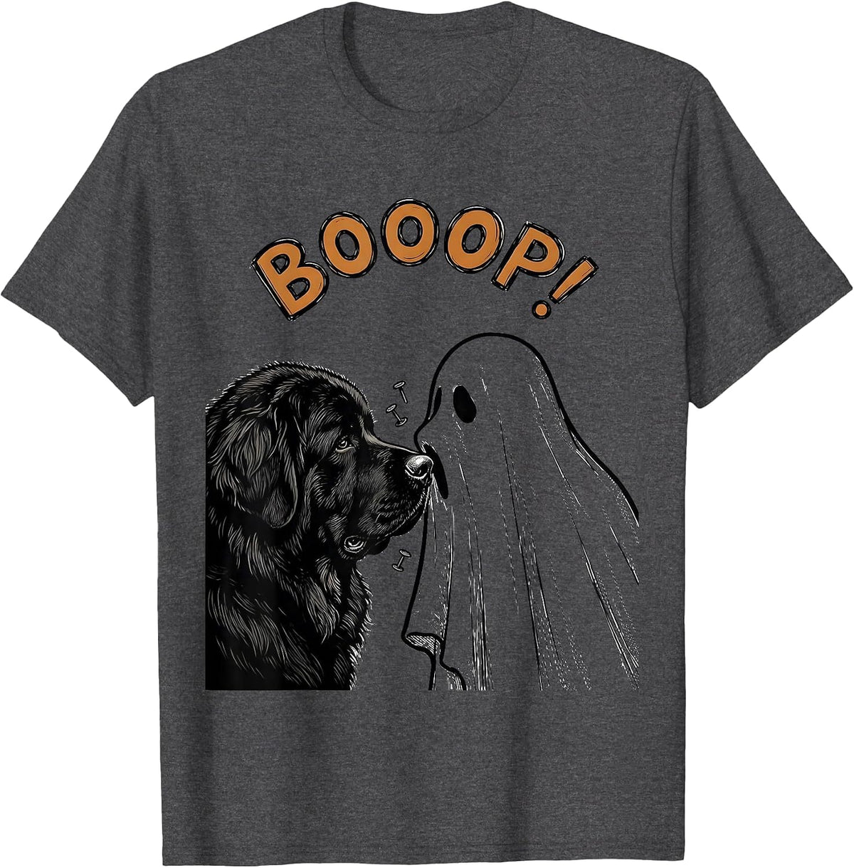Booop! Funny Ghost Dog Mom Halloween Newfoundland Dog Lover T-Shirt - Dark Heather Grey