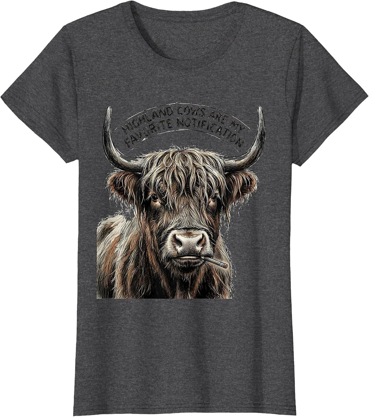 Women's Highland Cows Are My Favorite Notification Funny T-Shirt - Dark Heather Grey
