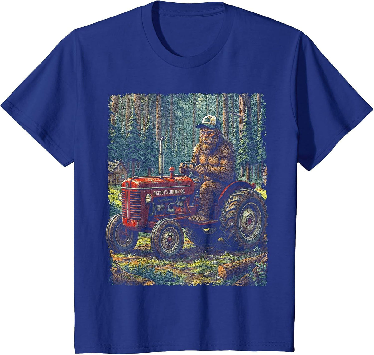 Bigfoot Farmer Driving Tractor Cool Farm Dad Rancher Farming T-Shirt - Royal Blue