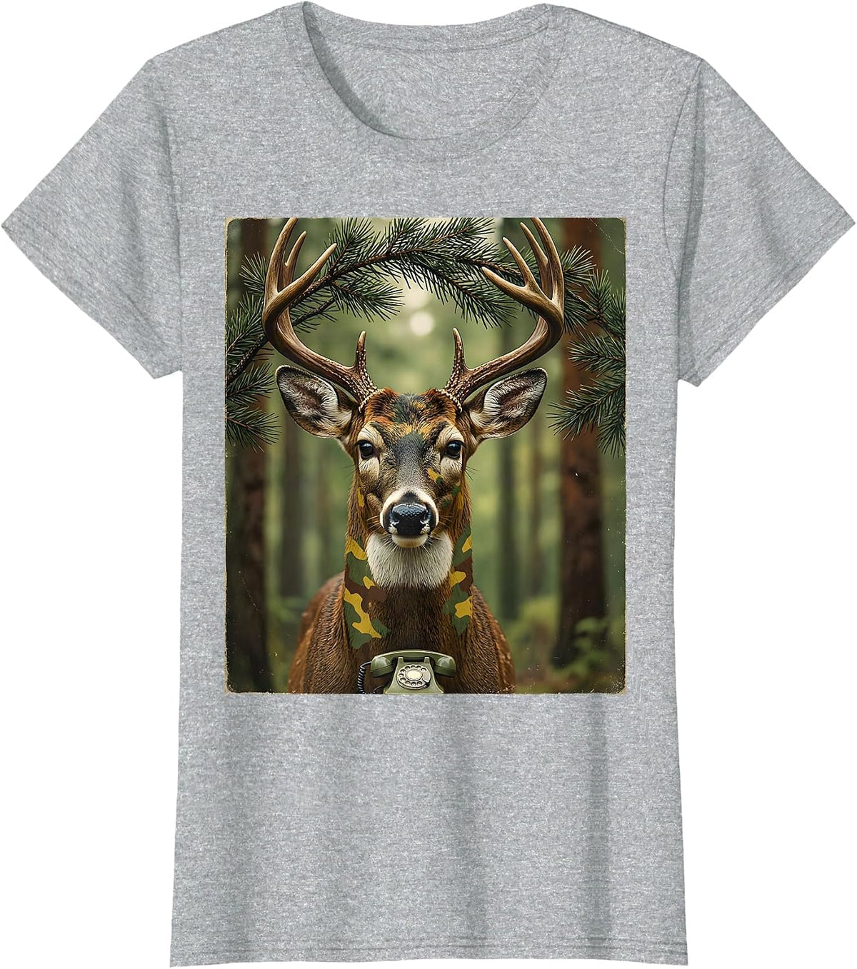 Whitetail Bust Vintage Deer Hunting Camo Dad Humor T-Shirt - Heather Grey