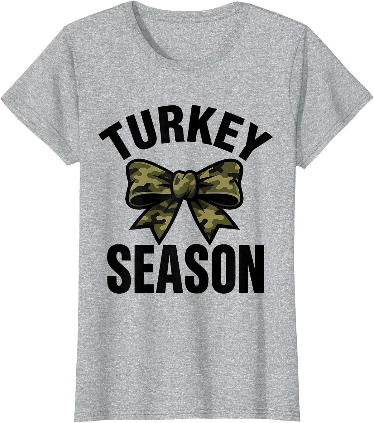 Turkey Season Bold Camo Bow Hunting Ol Lady Coquette T-Shirt - Heather Grey