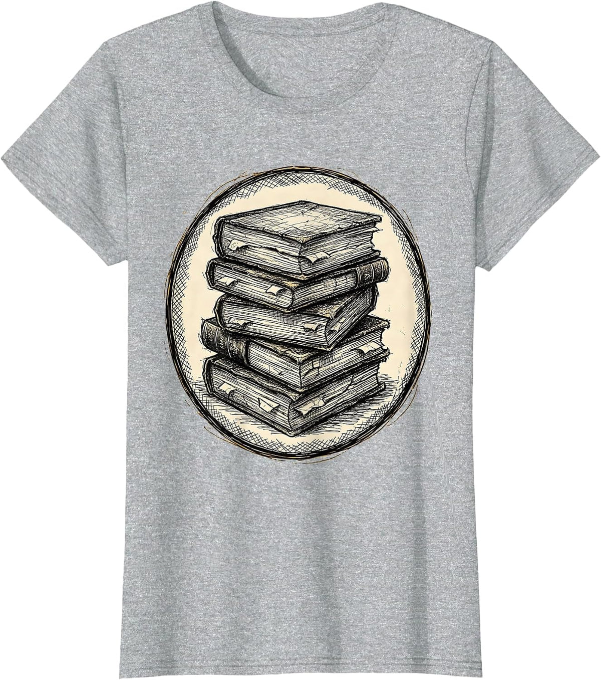Worn Book Stack Illustration Bookish Design T-Shirt - Heather Grey
