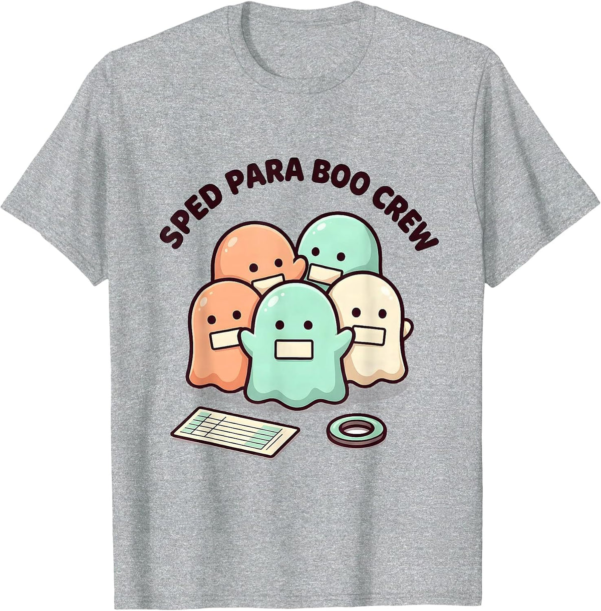 Men's SPED Para Boo Crew Cute Kawaii Ghost Halloween Paraeducator T-Shirt - Heather Grey