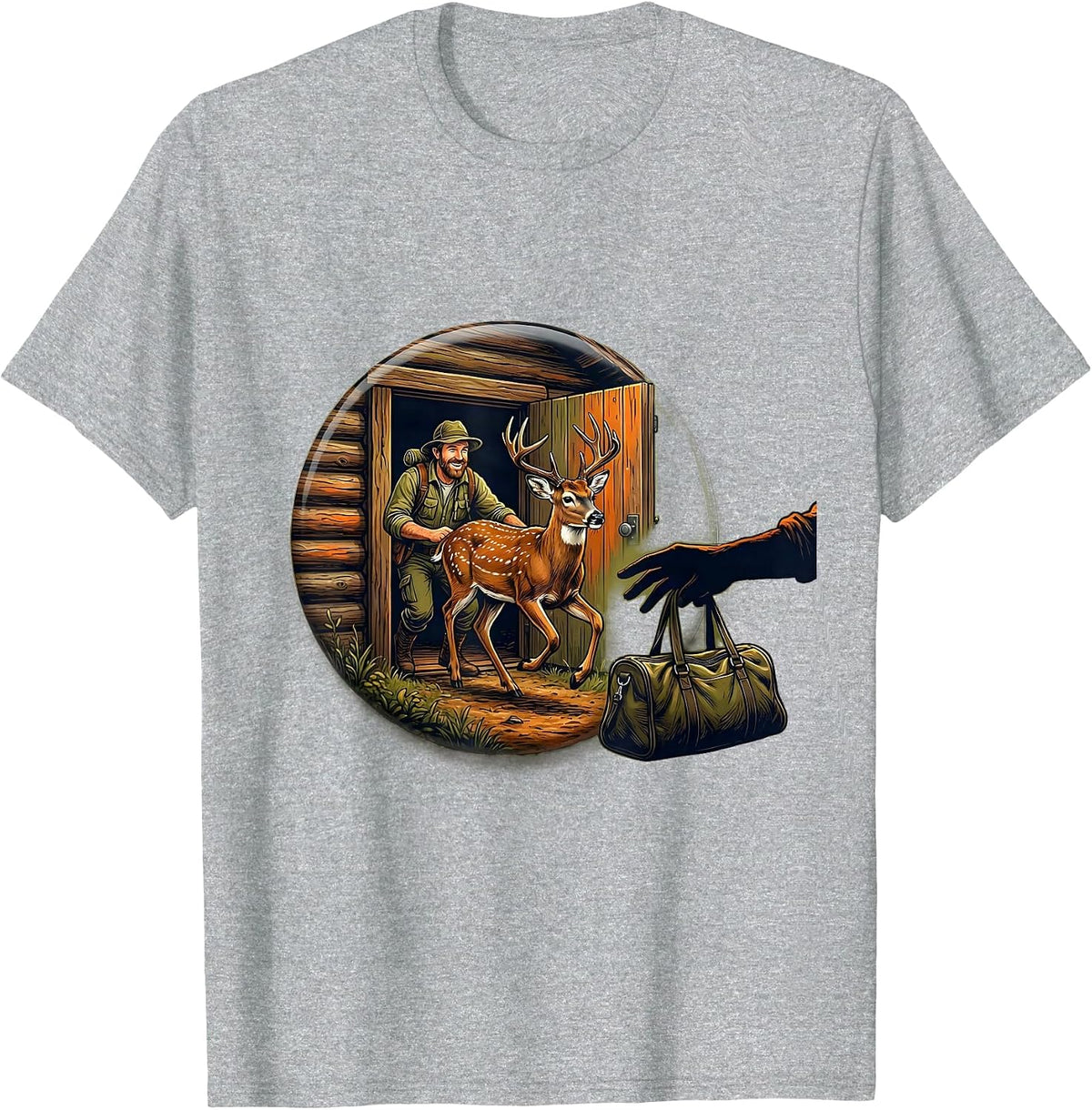 Men's Sealed Hunter Dad Whitetail Buck Cabin Illustration T-Shirt - Heather Grey