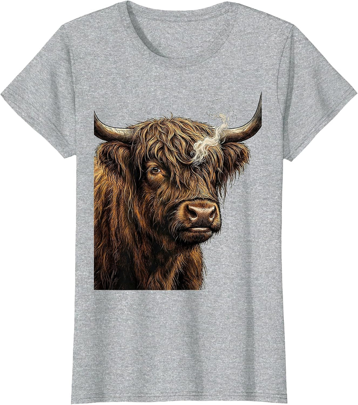 Women's Highland Cow Funny Cute Cow Lover Graphic T-Shirt - Heather Grey