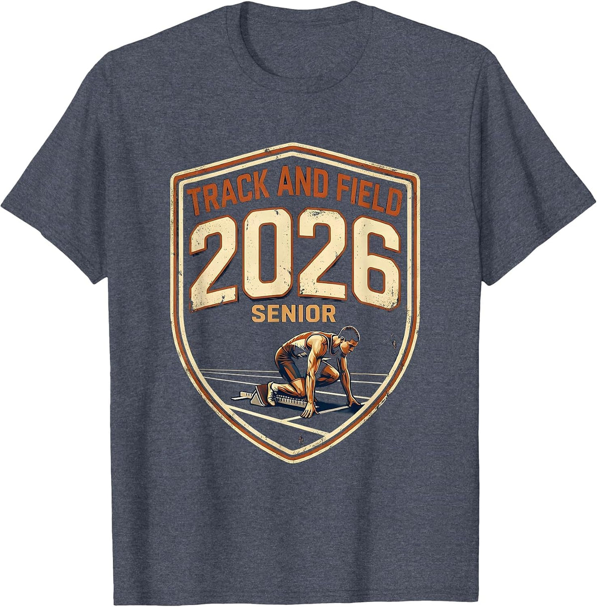 Track And Field Senior 2026 Vintage Graduation Pride T-Shirt - Heather Blue