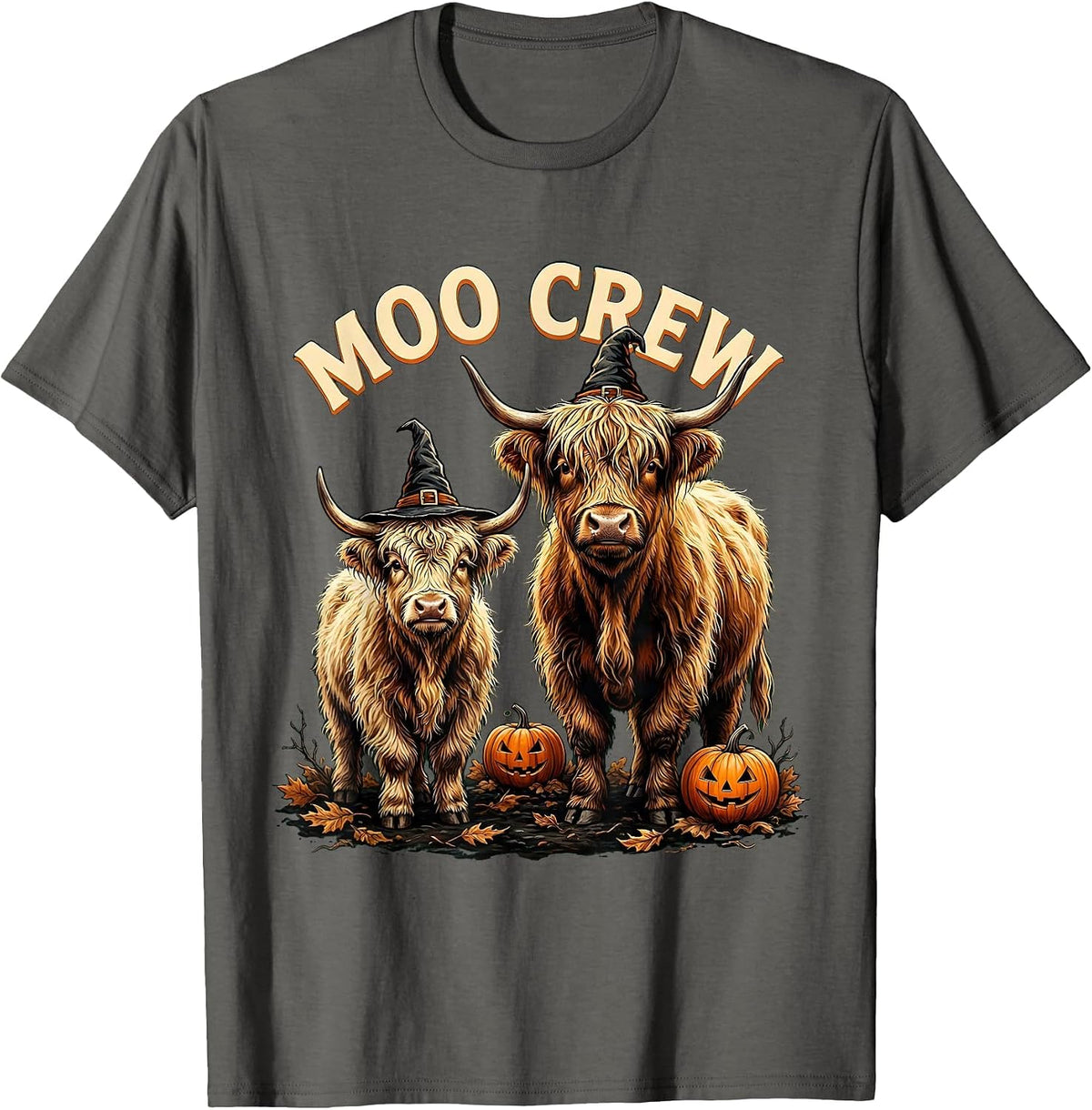 Moo Crew Highland Cow Witch Halloween Family Costume Humor T-Shirt - Asphalt Grey