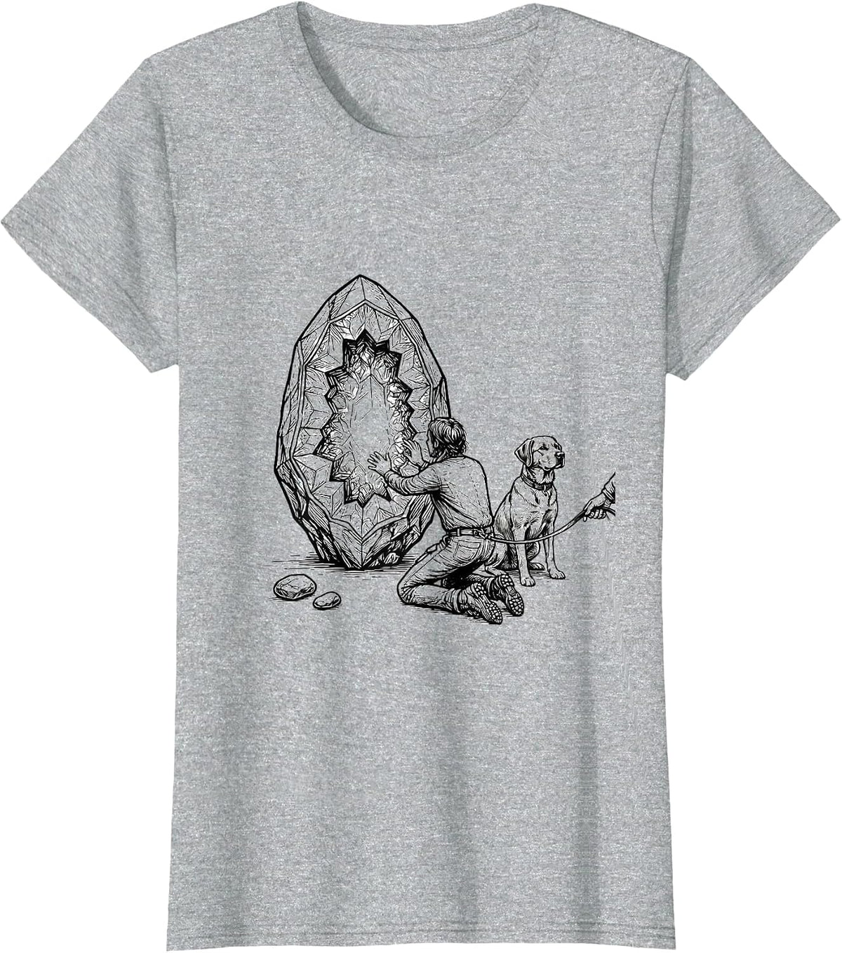 Women's Kneeling Collector Geode Hunter Funny Rock Collector T-Shirt - Heather Grey