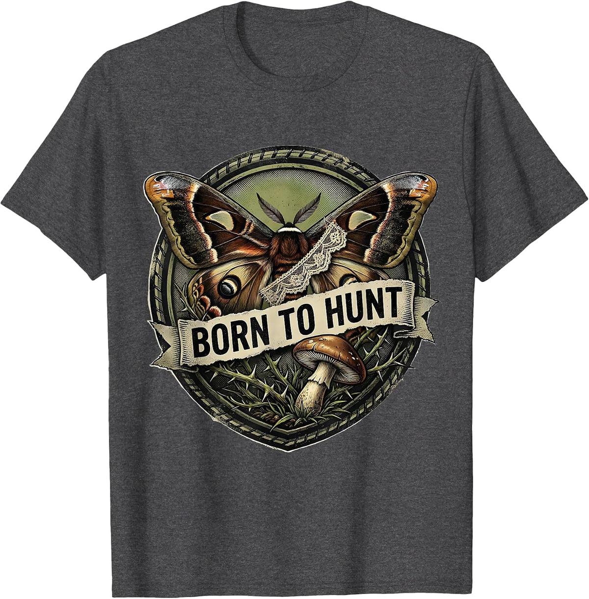 Men's Born to Hunt Camo Hunting Design T-Shirt - Dark Heather Grey
