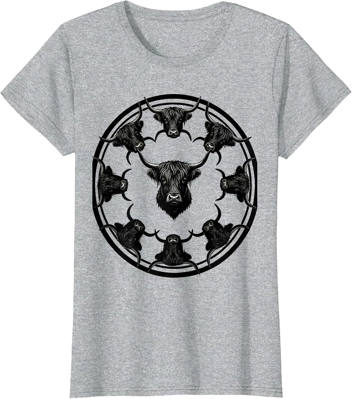 Sealed Highland Cow Badge Silhouette Cute Cow Lover Gift T-Shirt - Heather Grey