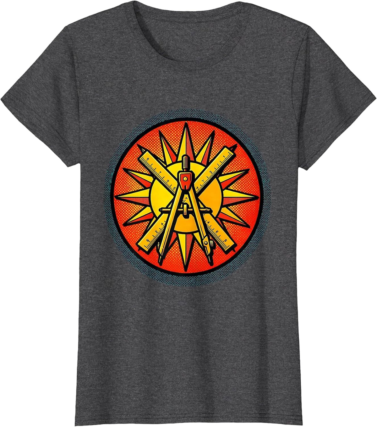 Women's Ruler and Compass Geometric Sun Illustration T-Shirt - Dark Heather Grey